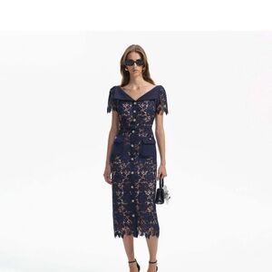 Self-Portrait Navy and Nude Lace Midi Dress